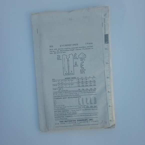 Vintage Butterick Sewing Pattern 3026 Women's Misses'Dress Size 14 Uncut - Picture 2 of 2